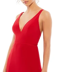 Mac Duggal Plunge Neck High Slit Gown