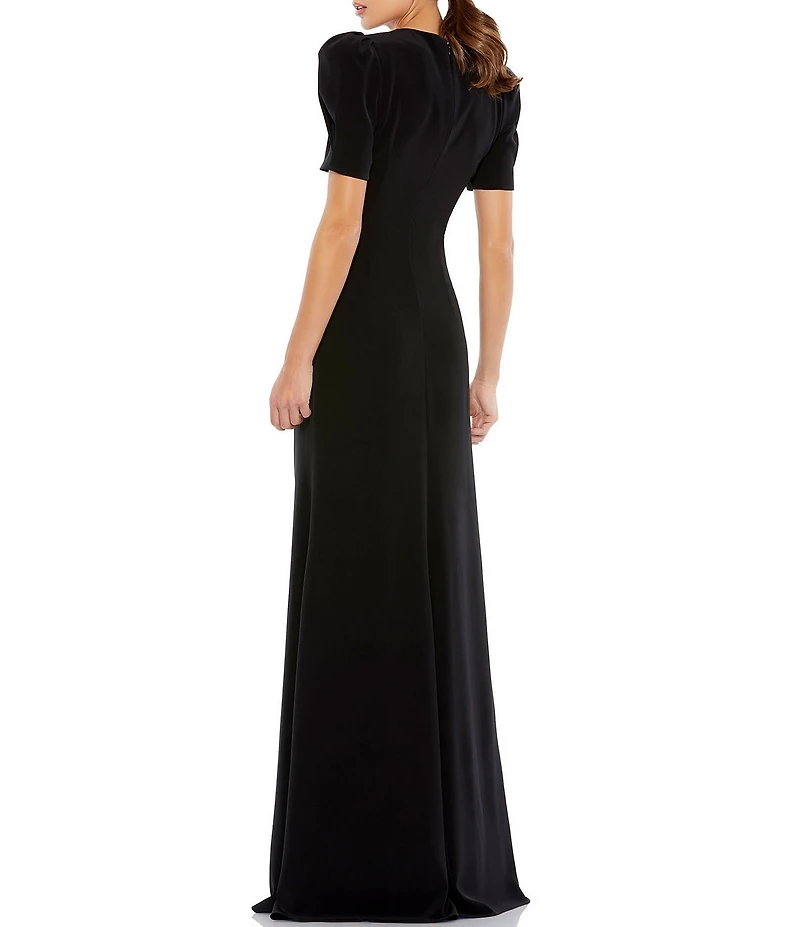 Mac Duggal Plunging V-Neck Short Puffed Sleeve Cut-Out Gown