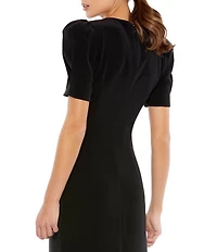 Mac Duggal Plunging V-Neck Short Puffed Sleeve Cut-Out Gown