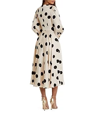 Mac Duggal Polka Dot Charmeuse V-Neck Puff Sleeves Midi Dress