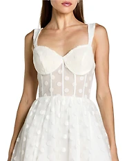 Mac Duggal Polka Dot Net Bustier Sweetheart Neckline A-Line Midi Dress