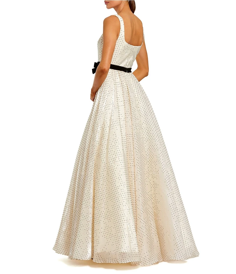 Mac Duggal Polka Dot Organza Square Neck Gown With Bow