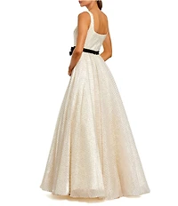 Mac Duggal Polka Dot Organza Square Neck Gown With Bow