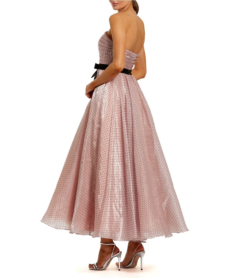Mac Duggal Polka Dot Organza Strapless Ankle Dress With Bow