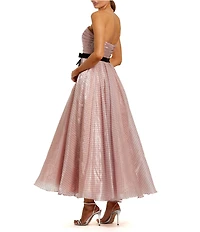Mac Duggal Polka Dot Organza Strapless Ankle Dress With Bow