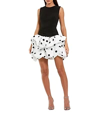 Mac Duggal Polka Dot Print Bubble Hem Sleeveless Fitted Crepe Mini Dress