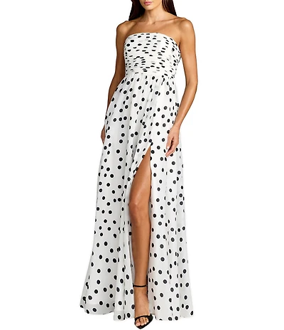 Mac Duggal Polka Dot Strapless Gown With Slit