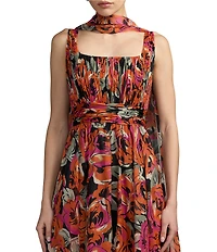 Mac Duggal Printed Chiffon Sleeveless With Scarf A-Line Gown