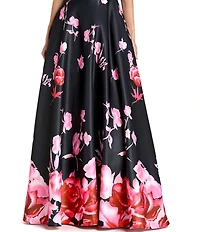 Mac Duggal Printed Satin Sleeveless Floral Square Neck Gown