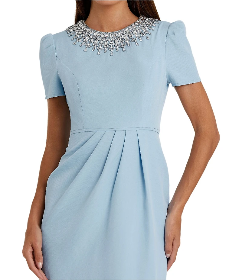 Mac Duggal Rhinestone Crew Neckline Short Sleeve Midi Dress
