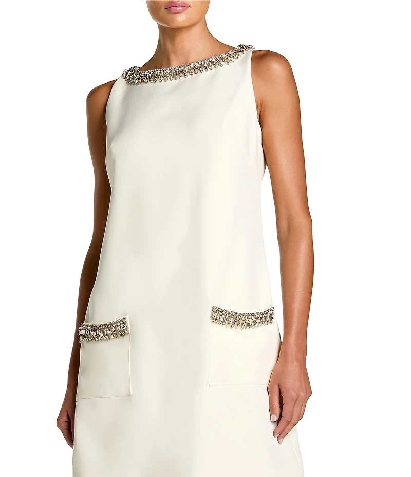 Mac Duggal Rhinestone Trim Sleeveless Crepe Mini Dress