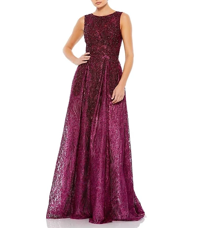 Mac Duggal Round Neck Sleeveless Embellished Mesh Ballgown