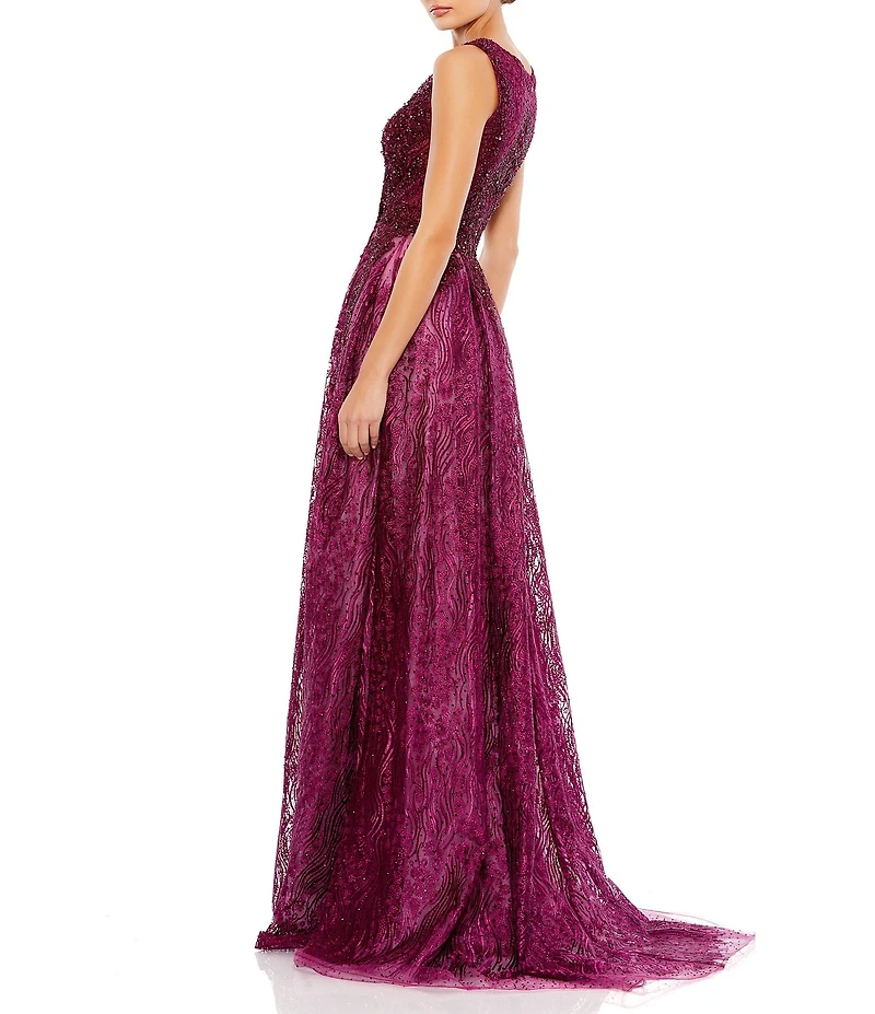 Mac Duggal Round Neck Sleeveless Embellished Mesh Ballgown