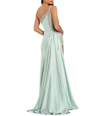 Mac Duggal Ruched One Shoulder Side Cutout Embellished Gown