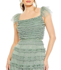Mac Duggal Ruffle Cap Sleeve Tiered Ruffle Gown