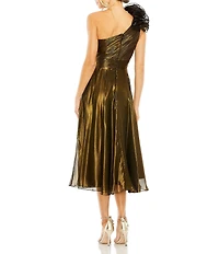 Mac Duggal Ruffle One Shoulder Shimmer Organza Midi Dress