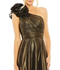 Mac Duggal Ruffle One Shoulder Shimmer Organza Midi Dress