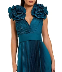 Mac Duggal Ruffle Shoulder Pleated Gown With Ruffle Detail
