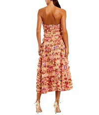 Mac Duggal Ruffle Strapless Floral Midi Dress