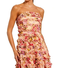 Mac Duggal Ruffle Strapless Floral Midi Dress