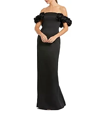 Mac Duggal Satin 3D Flower Off The Shoulder Dress