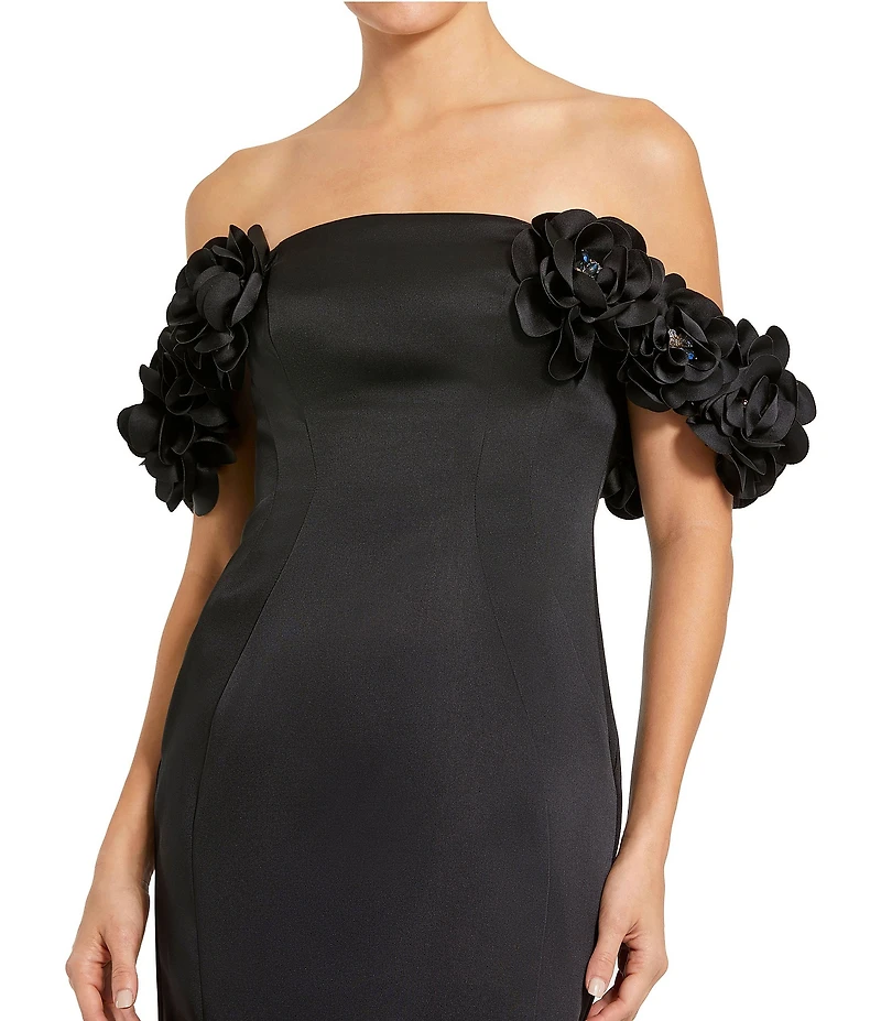 Mac Duggal Satin 3D Flower Off The Shoulder Dress
