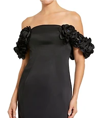 Mac Duggal Satin 3D Flower Off The Shoulder Dress