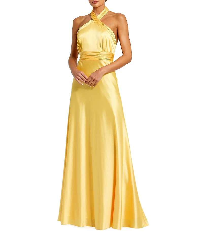 Mac Duggal Satin Halter Neck Sleeveless Gown
