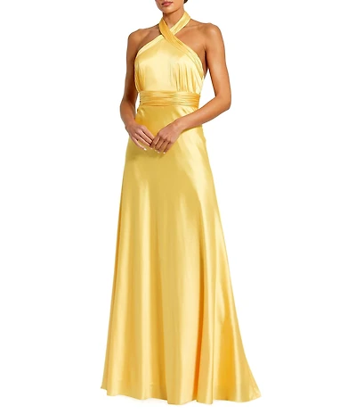 Mac Duggal Satin Halter Neck Sleeveless Gown
