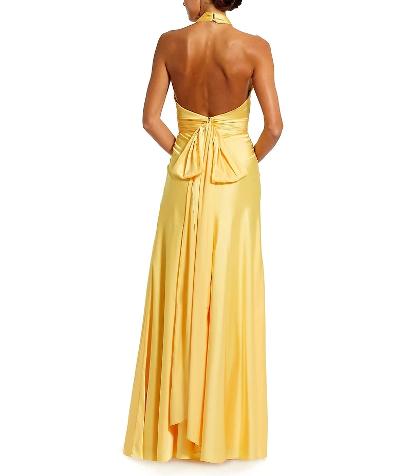 Mac Duggal Satin Halter Neck Sleeveless Gown