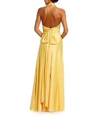 Mac Duggal Satin Halter Neck Sleeveless Gown