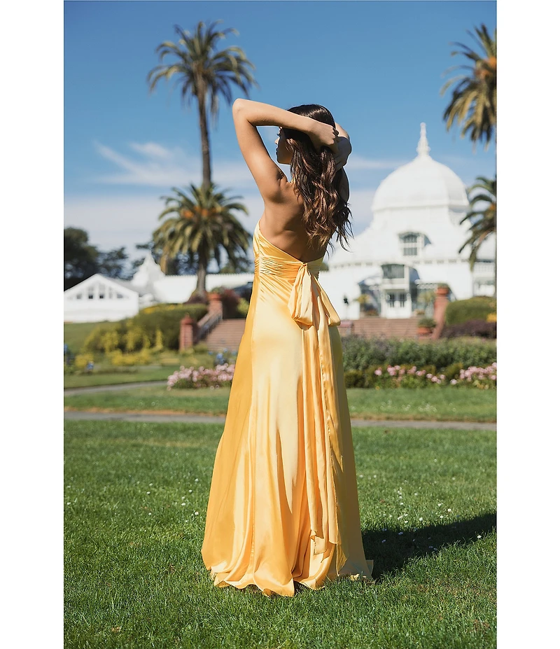 Mac Duggal Satin Halter Neck Sleeveless Gown