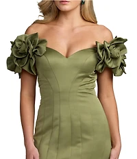 Mac Duggal Satin Off-The-Shoulder Floral Detail Trumpet Gown