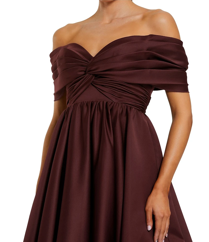 Mac Duggal Satin Off-The-Shoulder Gown