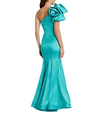 Mac Duggal Satin One Shoulder Neck Sleeveless Bow Detail Mermaid Gown