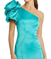 Mac Duggal Satin One Shoulder Neck Sleeveless Bow Detail Mermaid Gown