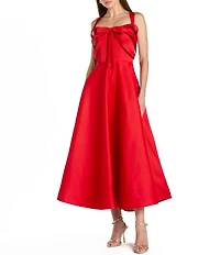Mac Duggal Satin Sleeveless A-Line 3D Bow Detail Dress