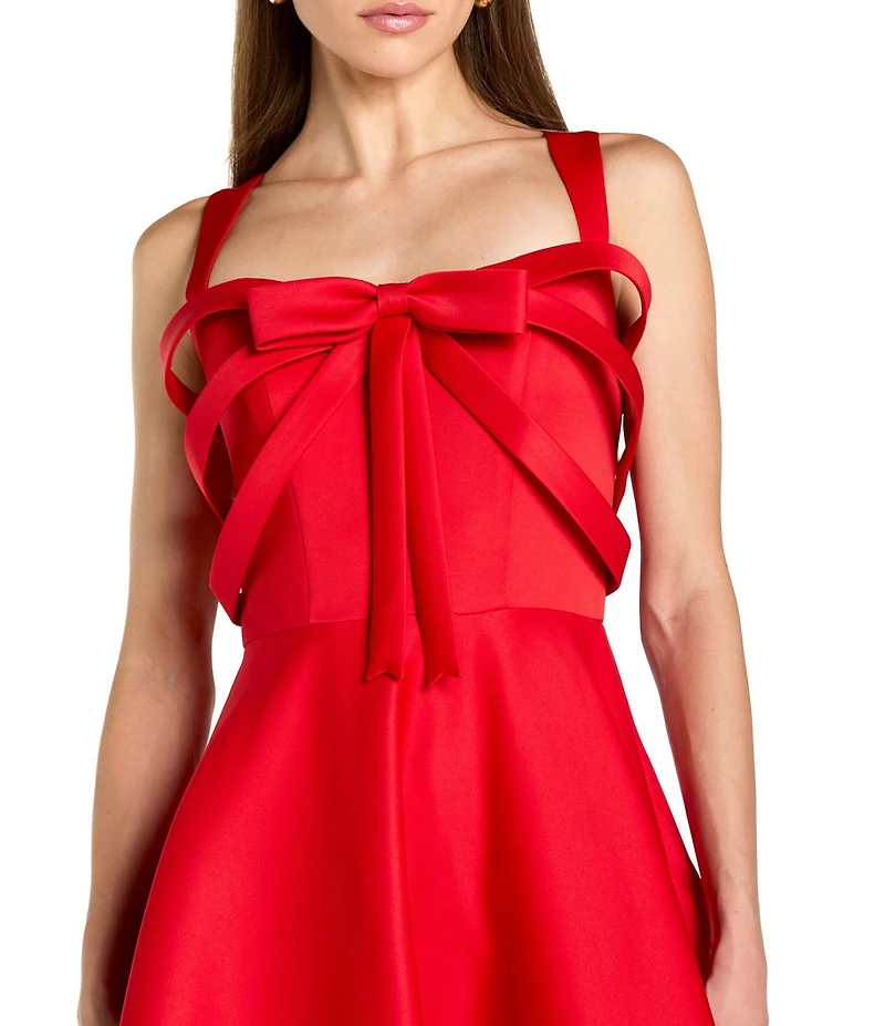 Mac Duggal Satin Sleeveless A-Line 3D Bow Detail Dress