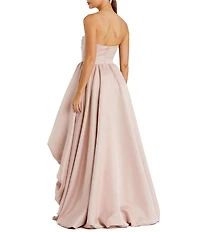 Mac Duggal Satin Strapless Bubble High Low Rose Appliques Long Gown