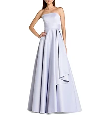 Mac Duggal Satin Strapless Long Ballgown With Bow Detail