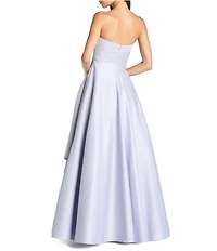 Mac Duggal Satin Strapless Long Ballgown With Bow Detail