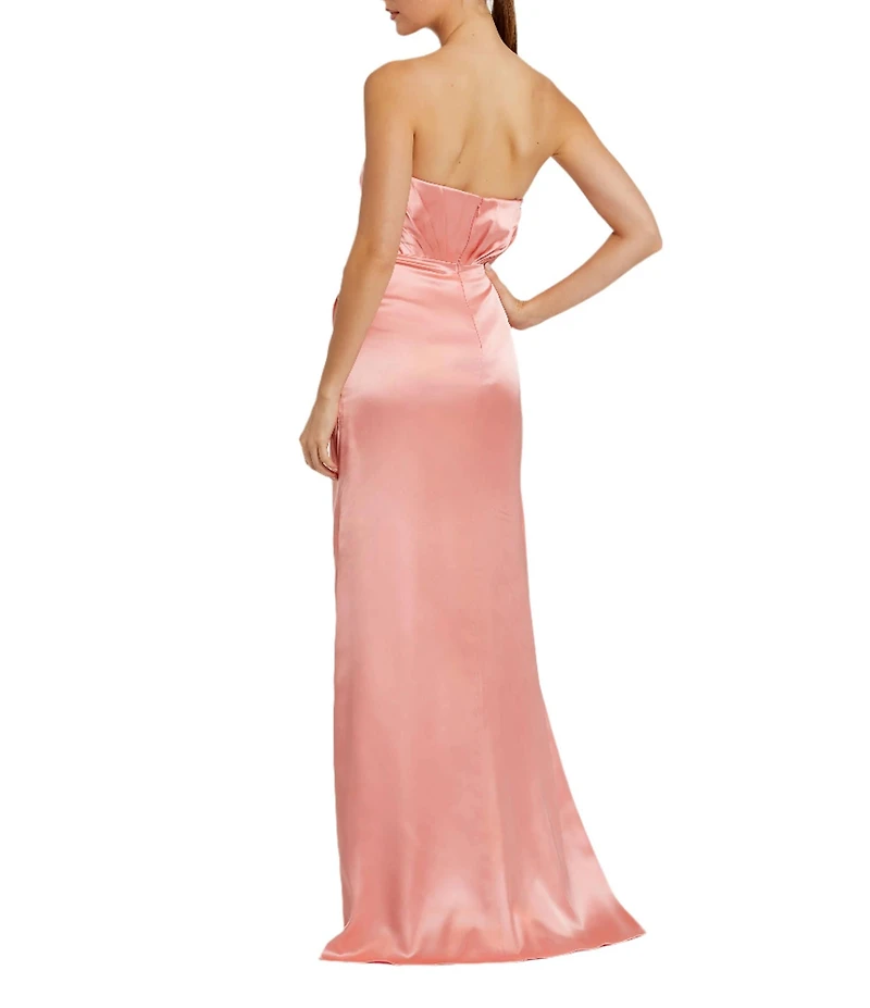 Mac Duggal Satin Strapless Neck Sleeveless Rosette A-Line Gown