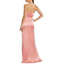 Mac Duggal Satin Strapless Neck Sleeveless Rosette A-Line Gown
