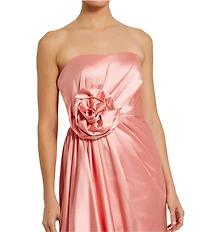 Mac Duggal Satin Strapless Neck Sleeveless Rosette A-Line Gown