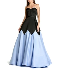 Mac Duggal Satin Strapless Sweetheart Gown With Pockets