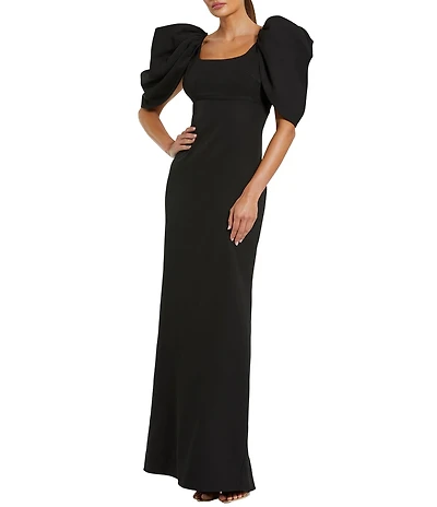 Mac Duggal Scoop Neck Dramatic Puff Sleeve Crepe Gown