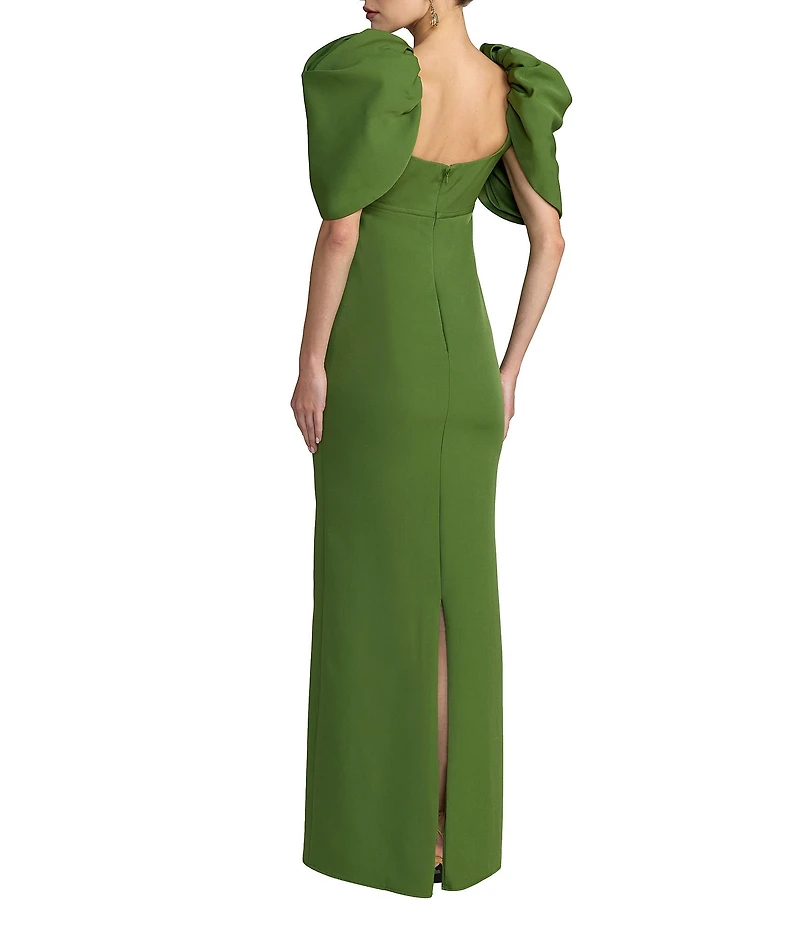 Mac Duggal Scoop Neck Dramatic Puff Sleeve Crepe Gown