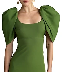 Mac Duggal Scoop Neck Dramatic Puff Sleeve Crepe Gown