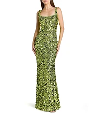Mac Duggal Scoop Neck Sequin Column Gown