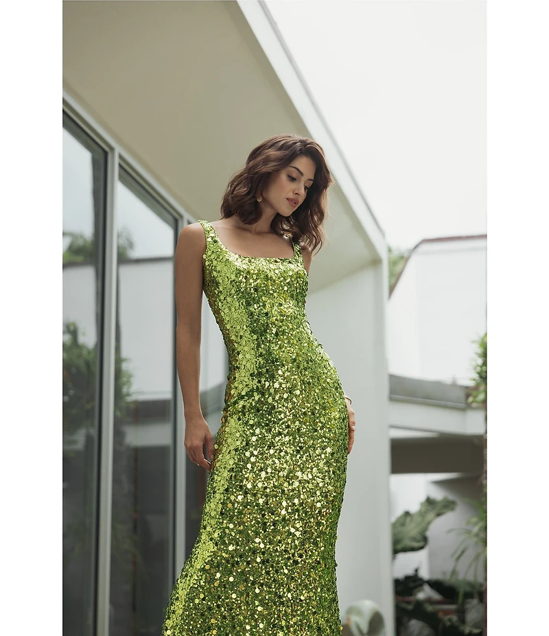 Mac Duggal Scoop Neck Sequin Column Gown